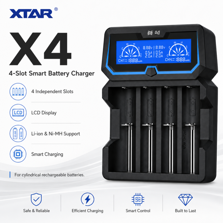 XTAR X4 4-Bay Battery Charger | LANplus Australia
