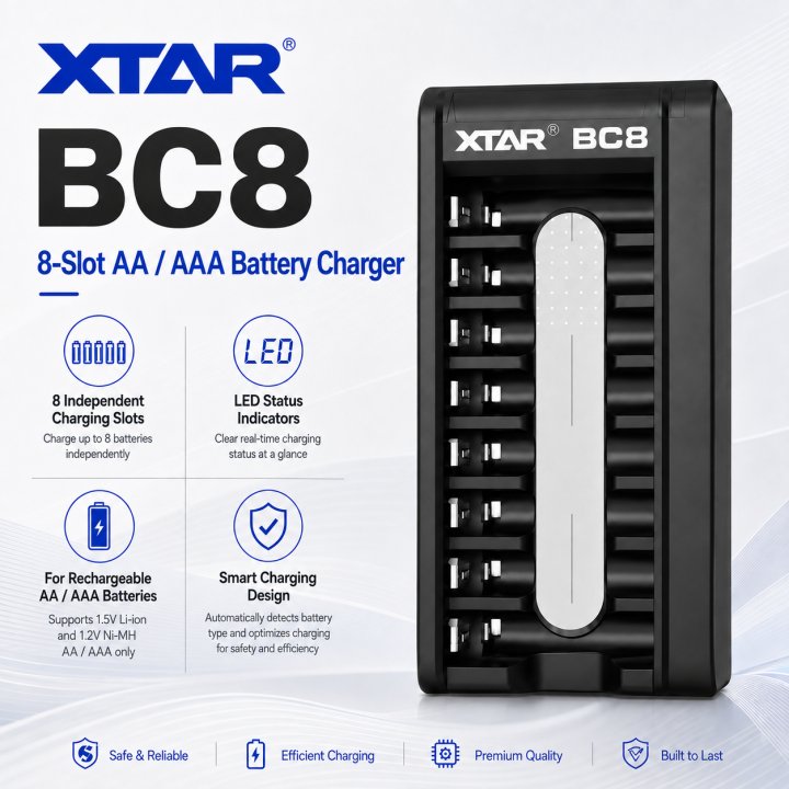 XTAR BC8 8-Bay AA/AAA Charger | LANplus Australia
